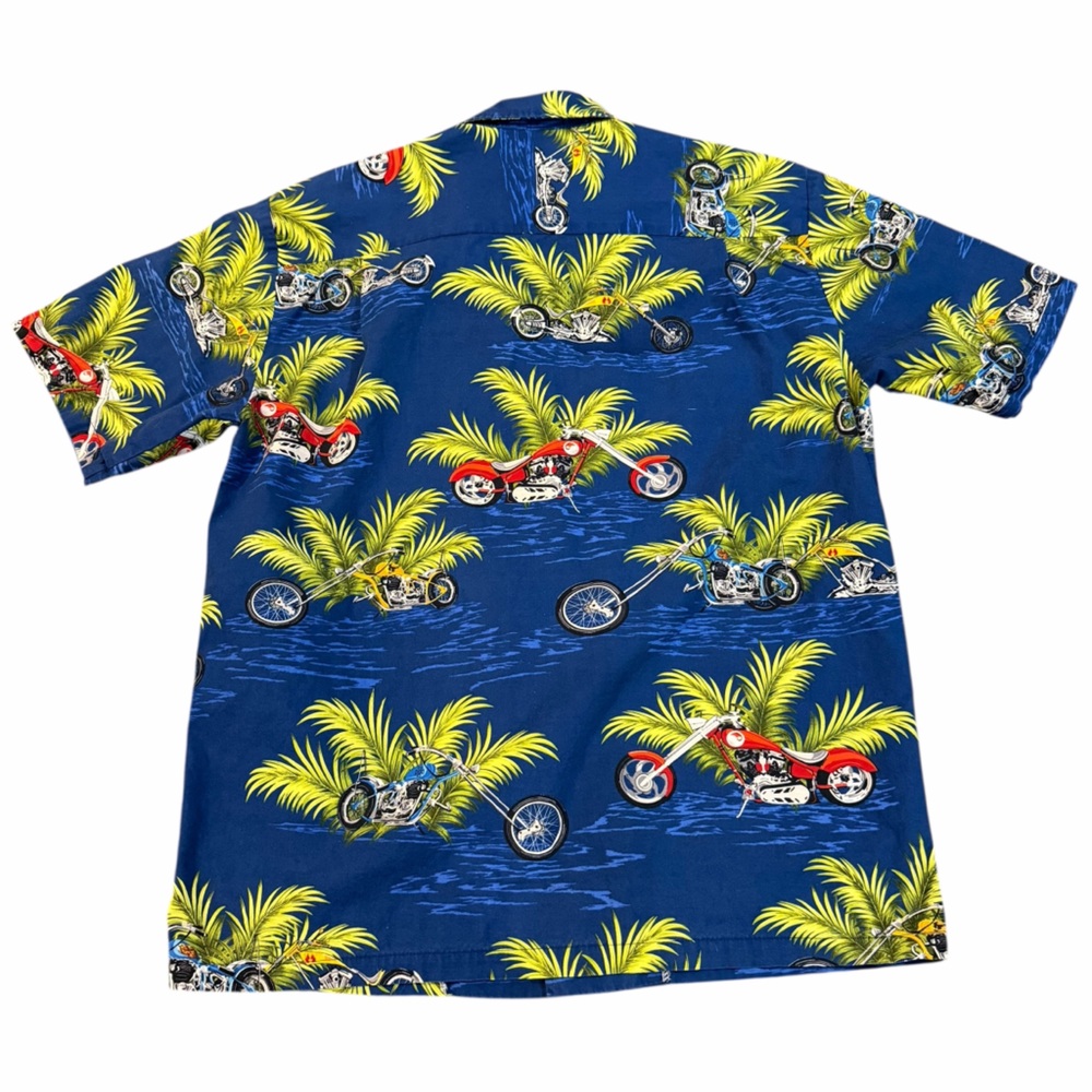 Aloha Republic Hawaii Motorcycle Hula Girl Shirt Men’s Medium Blue Cotton‎ - Picture 2 of 6